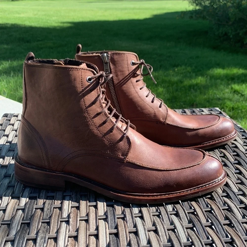 𝅺kenneth Cole for Saks Fifth Avenue RED First Class Leather Ankle Boots - Brown